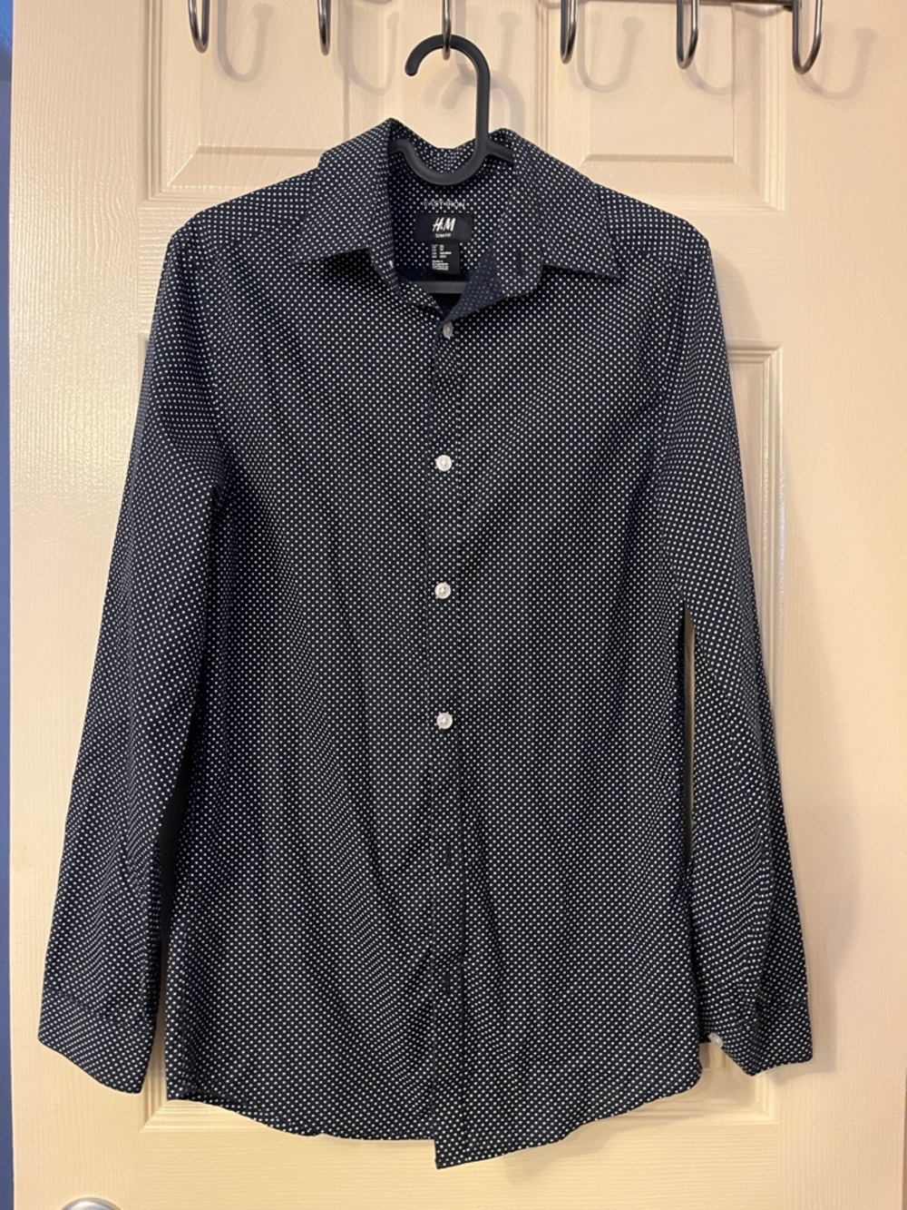 H&M Men's Navy Blue Micro Dot Dress Shirt